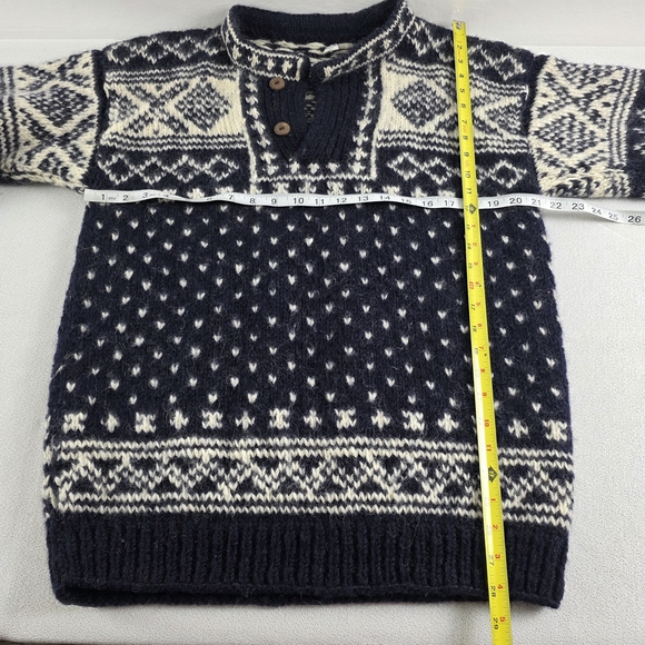 Nepal Men's Chunky Hand Knit Wool Sweater Black White Nordic Pattern - Picture 10 of 12